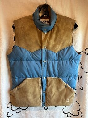 vintage gerry usa suede leather down puffer vest western gorpcore blue large